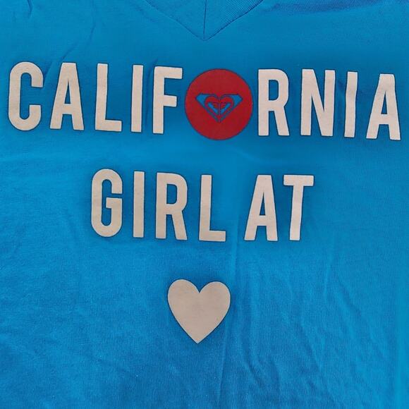NEW Roxy Top Womens S Blue California Girl at Heart Deep V-Neck Short Sleeve Tee - Picture 3 of 9
